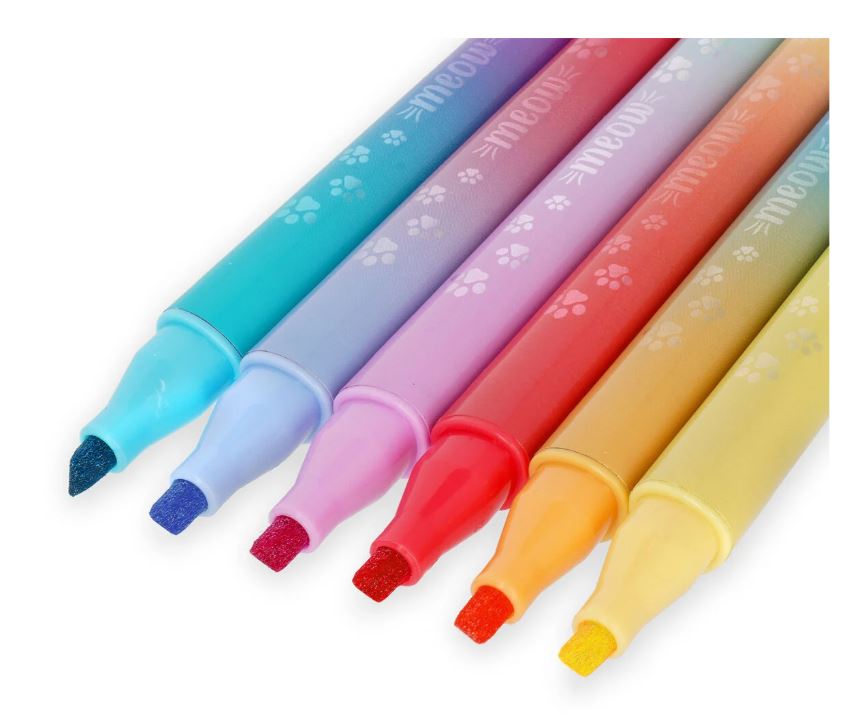 Set di 6 Pennarelli Doppia Punta con Colori Sovrascrivibili - Meow