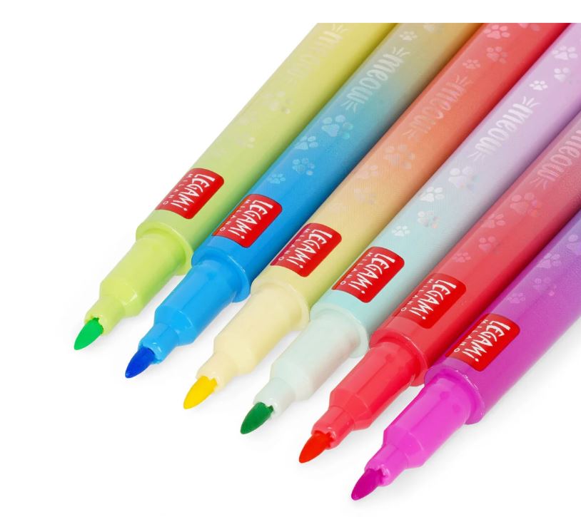 Set di 6 Pennarelli Doppia Punta con Colori Sovrascrivibili - Meow