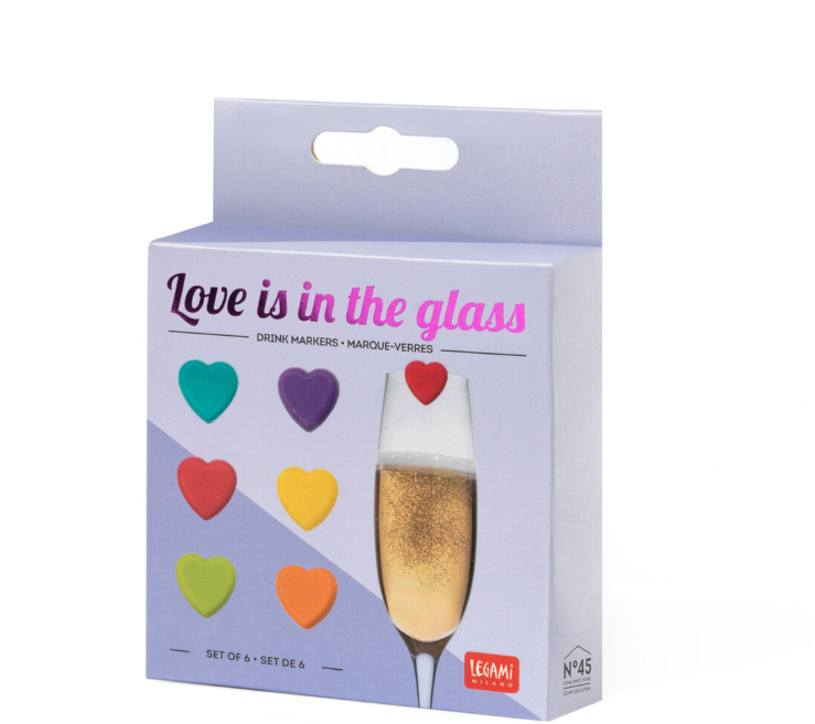 Set di 6 Segnabicchieri - Heart - Love Is In The Glass!