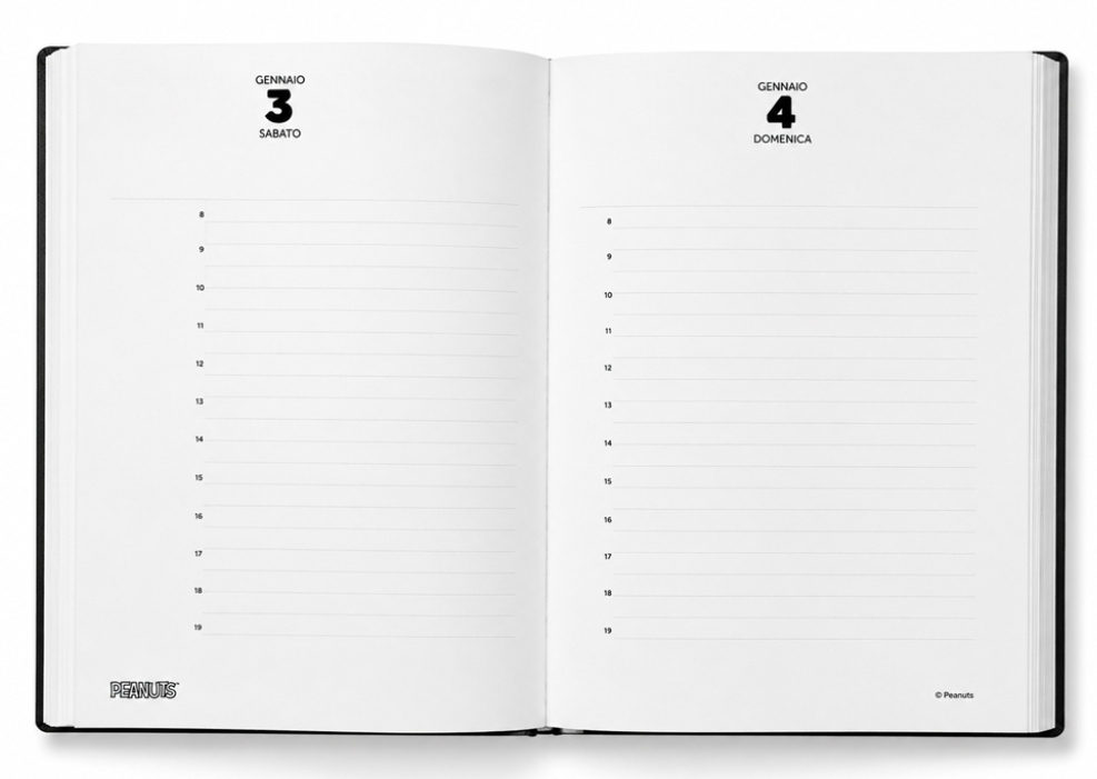 Agenda Giornaliera 2027 Peanuts Colourbook 14,8x21 cm Copertina Rigida 12 Mesi